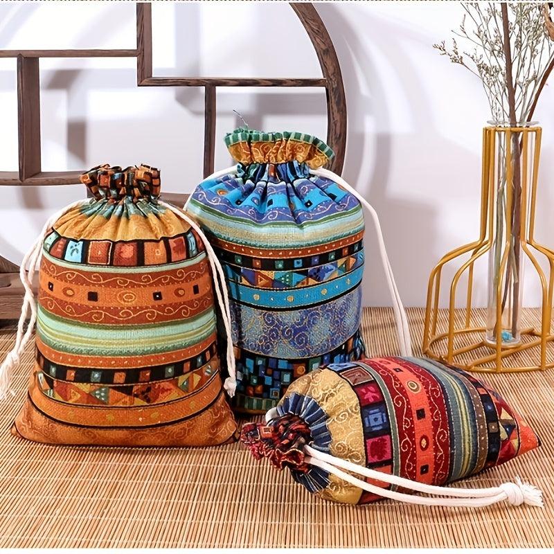 Egyptian Pattern Linen Drawstring Bag Jewelry Gift Candy Storage Bag