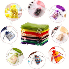10pcs Organza Bags Drawstring Gift Bags Transparent Jewelry Holiday Party Bags