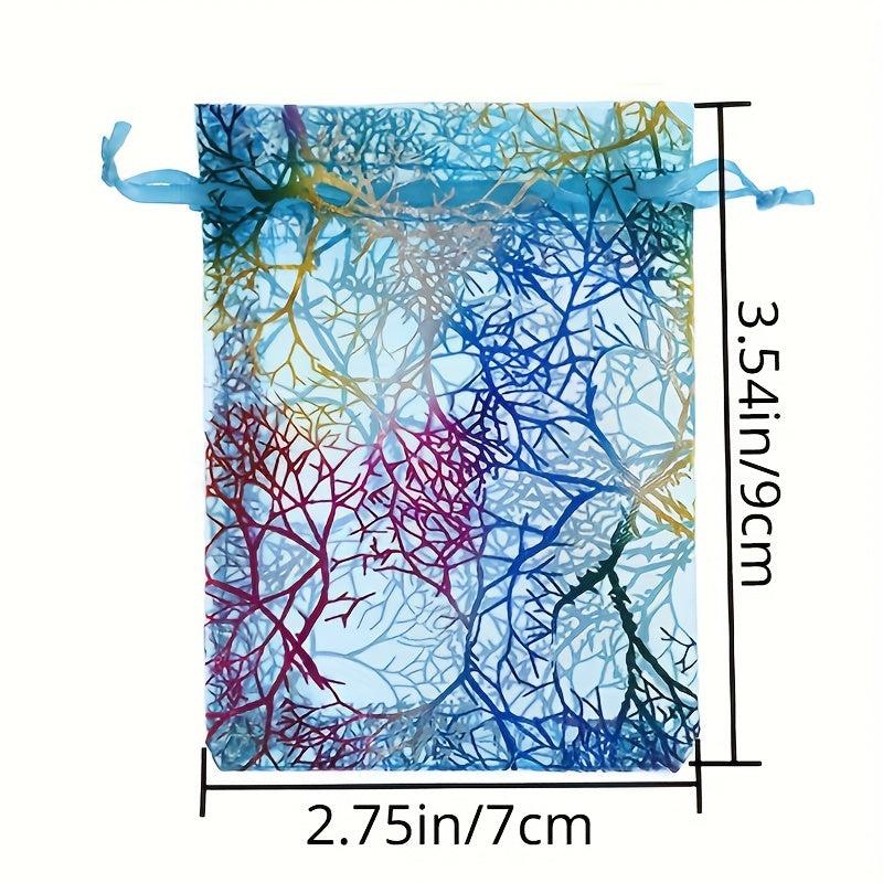 100pcs Coral Pattern Organza Bags Drawstring Candy Gift Bag Mixed Colour