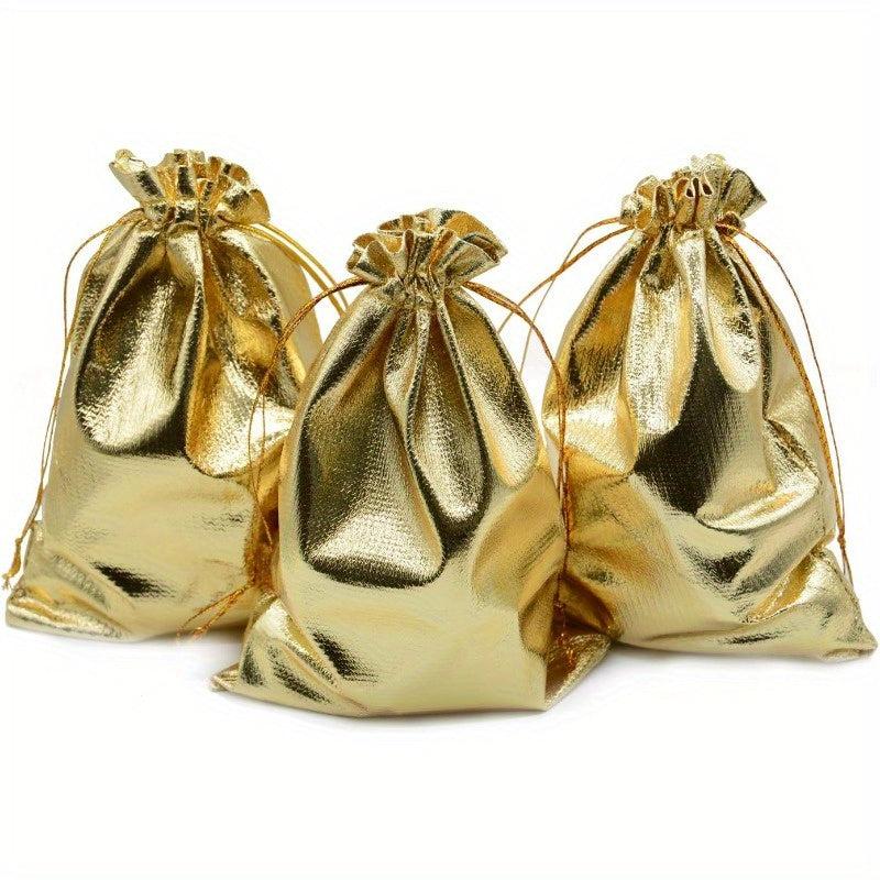 100pcs Golden Drawstring Organza Jewelry Pouches Wedding Party Favor Gift Bags