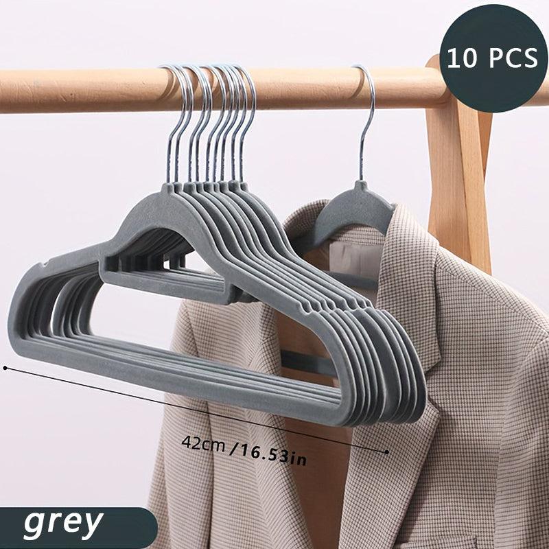10pcs Pink Flocking Hanger Space Saving Non Slip Stacking