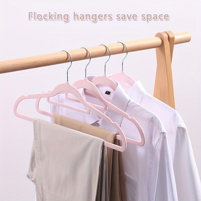 10pcs Pink Flocking Hanger Space Saving Non Slip Stacking