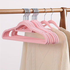 10pcs Pink Flocking Hanger Space Saving Non Slip Stacking