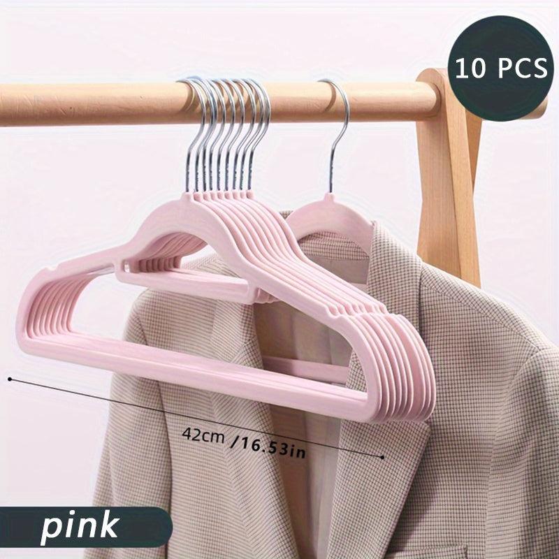 10pcs Pink Flocking Hanger Space Saving Non Slip Stacking