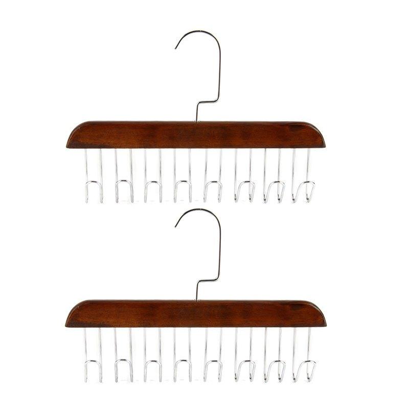 Wooden Tie Rack Belt Hanger with 8 Hooks Wardrobe Tie Holder Hanging Organizer