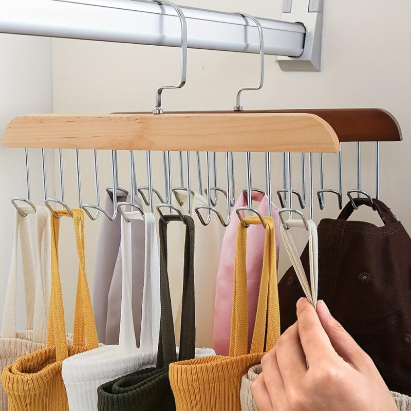 Wooden Tie Rack Belt Hanger with 8 Hooks Wardrobe Tie Holder Hanging Organizer