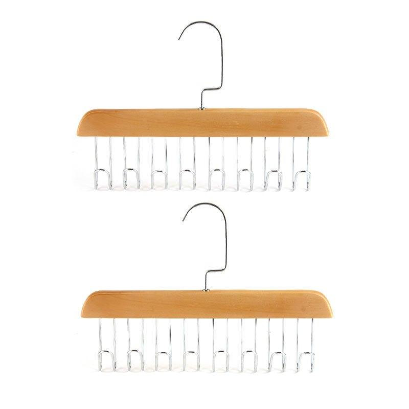 Wooden Tie Rack Belt Hanger with 8 Hooks Wardrobe Tie Holder Hanging Organizer