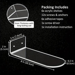 6pcs Acrylic Shoe Display Racks Wall Mounted Floating Shelves