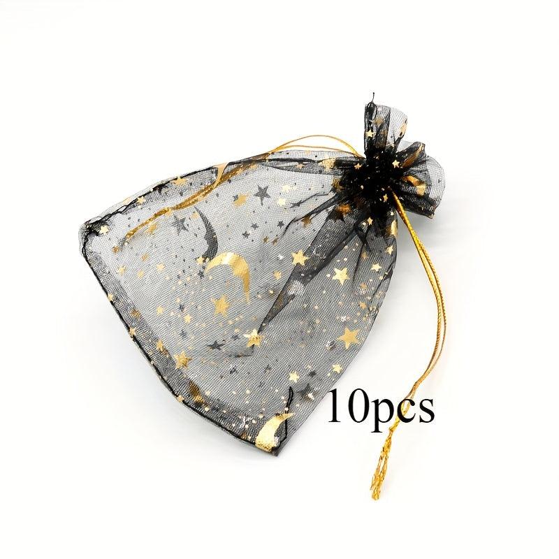 10pcs Star Moon Hot Stamping Mesh Bag for Gift Packaging