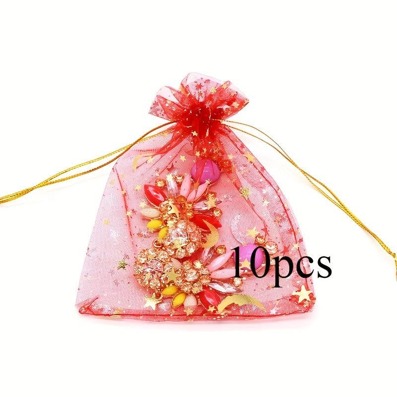 10pcs Star Moon Hot Stamping Mesh Bag for Gift Packaging
