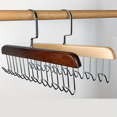 Solid Wood Hanging Rack for Belts, Hats, Ties - 8 Hooks - 2 Colors