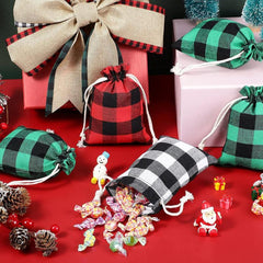10pcs Plaid Cotton Drawstring Candy Gift Storage Bag for Kids