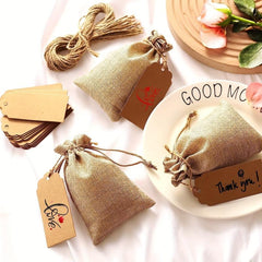 10 Sets Coarse Linen Gift Bags With Drawstrings, Tags and Ropes