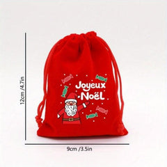 5pcs Christmas Gift Bag Red Velvet Cartoon Candy Bag Drawstring Festive Pouches