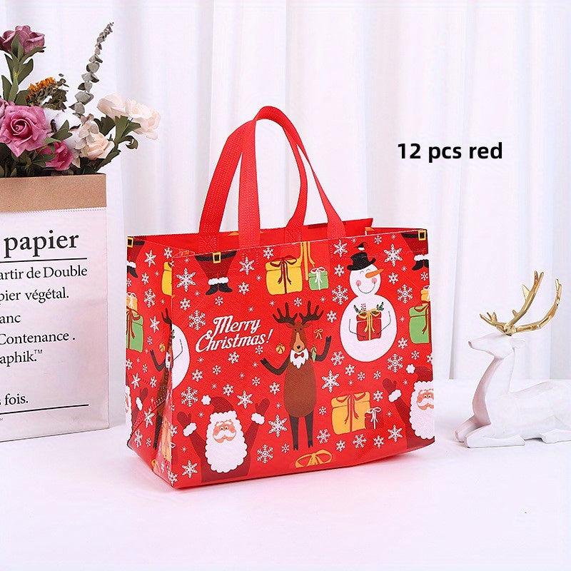 12pcs Christmas Gift Bags Non-woven Tote Shopping Party Gift Bags