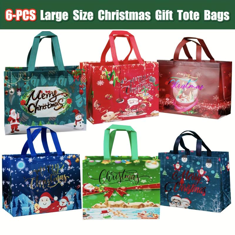 6pcs Gilding Christmas Gift Bags Reusable Tote Bags With Handles