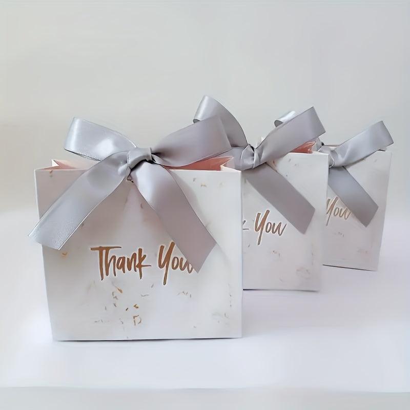10pcs Marble Pattern Bow Decorative Gift Bags Wedding Sugar Boxs