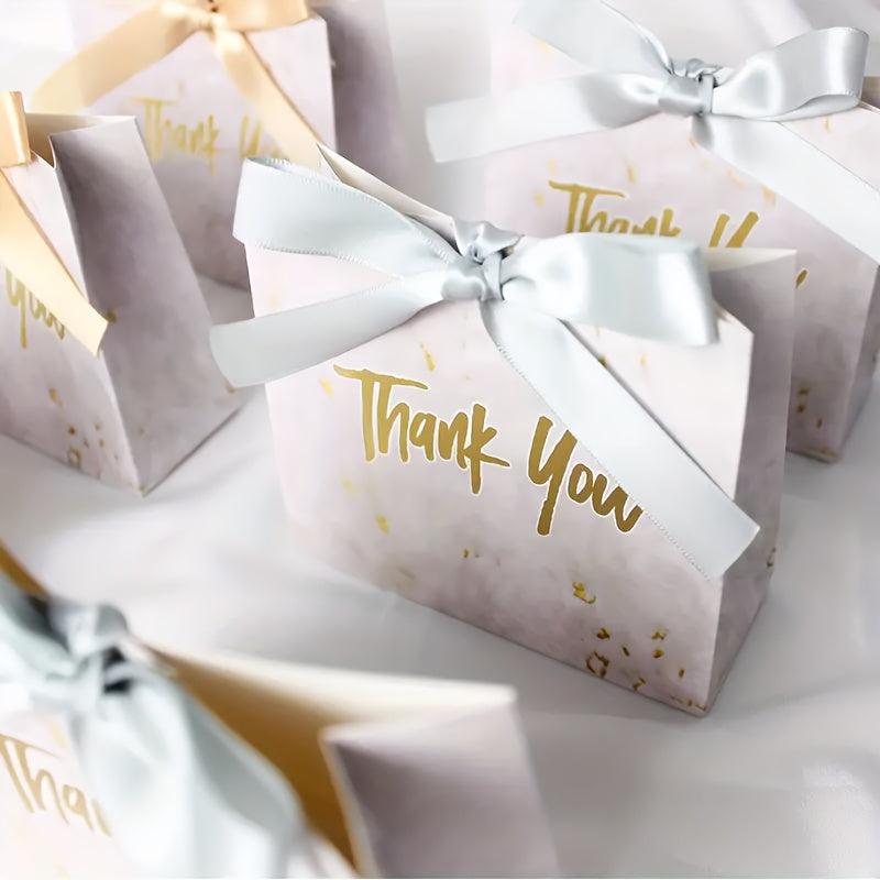 10pcs Marble Pattern Bow Decorative Gift Bags Wedding Sugar Boxs