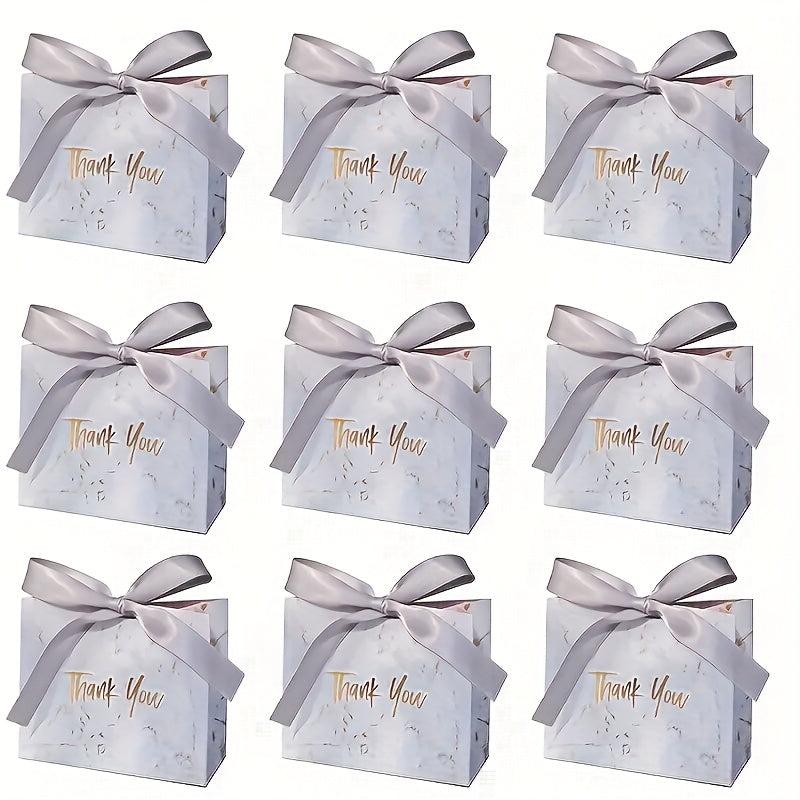 10pcs Marble Pattern Bow Decorative Gift Bags Wedding Sugar Boxs