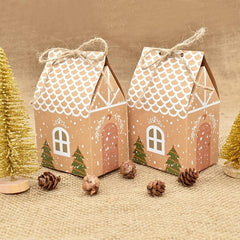 5pcs Christmas House Shaped Candy Box Gift Bags DIY Xmas Cookie Packaging