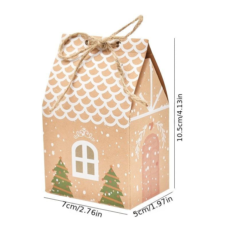 5pcs Christmas House Shaped Candy Box Gift Bags DIY Xmas Cookie Packaging