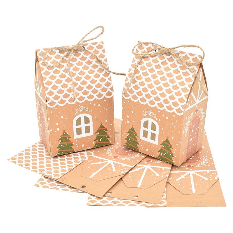 5pcs Christmas House Shaped Candy Box Gift Bags DIY Xmas Cookie Packaging