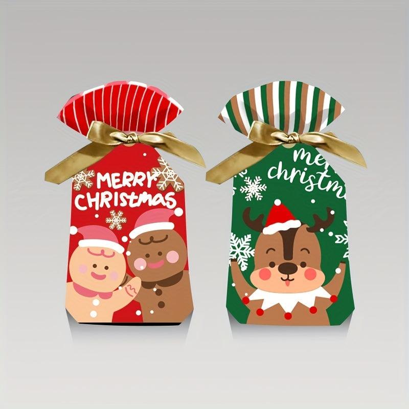 20pcs Christmas Gift Bags w/Ribbon Drawstring - Festive Design for Candy & Fruit