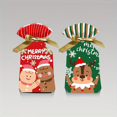 20pcs Christmas Gift Bags w/Ribbon Drawstring - Festive Design for Candy & Fruit