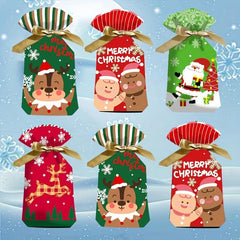 20pcs Christmas Gift Bags w/Ribbon Drawstring - Festive Design for Candy & Fruit