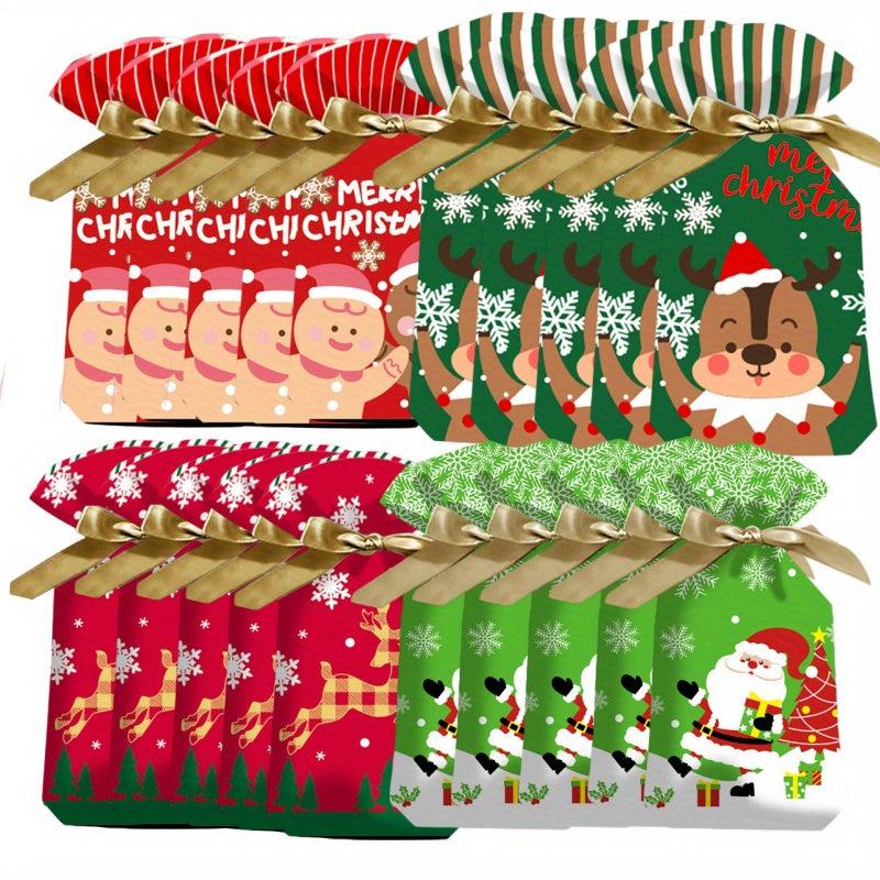 20pcs Christmas Gift Bags w/Ribbon Drawstring - Festive Design for Candy & Fruit