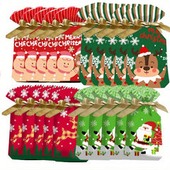 20pcs Christmas Gift Bags w/Ribbon Drawstring - Festive Design for Candy & Fruit
