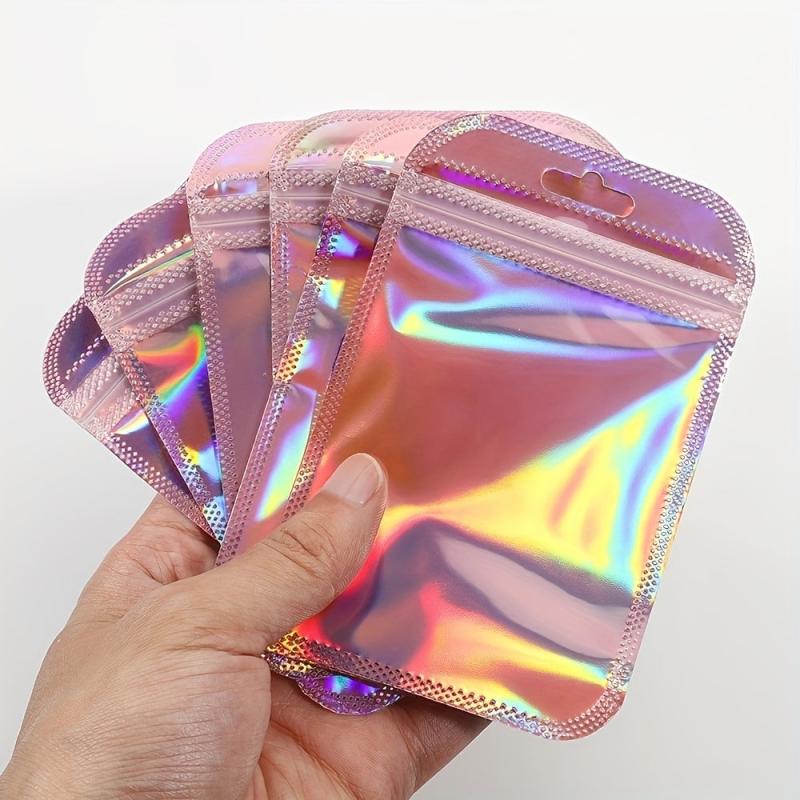 50pcs Laser Iridescent Zip Lock Bags Self Sealing OPP Pouches Jewelry Gift Bags