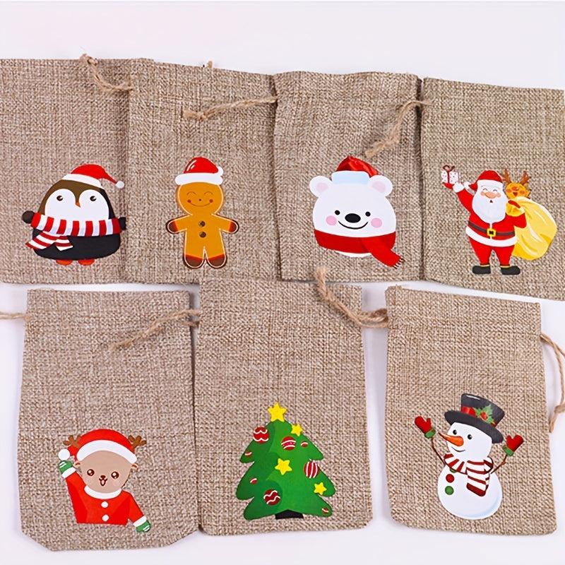 7pcs Christmas Gift Bag Drawstring Linen Accessories Jewelry Products