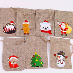7pcs Christmas Gift Bag Drawstring Linen Accessories Jewelry Products