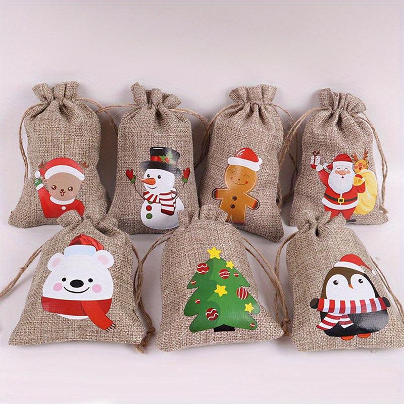 7pcs Christmas Gift Bag Drawstring Linen Accessories Jewelry Products
