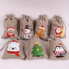 7pcs Christmas Gift Bag Drawstring Linen Accessories Jewelry Products