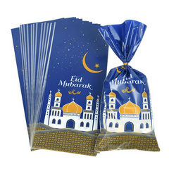25pcs Eid Mubarak Gift Bags Plastic Candy Boxes with Twist Ties