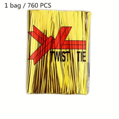 760pcs Metallic Twist Ties Metal Packaging Rope Wire Golden Sealing Tie 4mm
