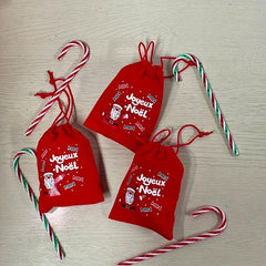 5pcs Red Christmas Velvet Bags 9x12cm Drawstring Pouch Candy Gift Bag