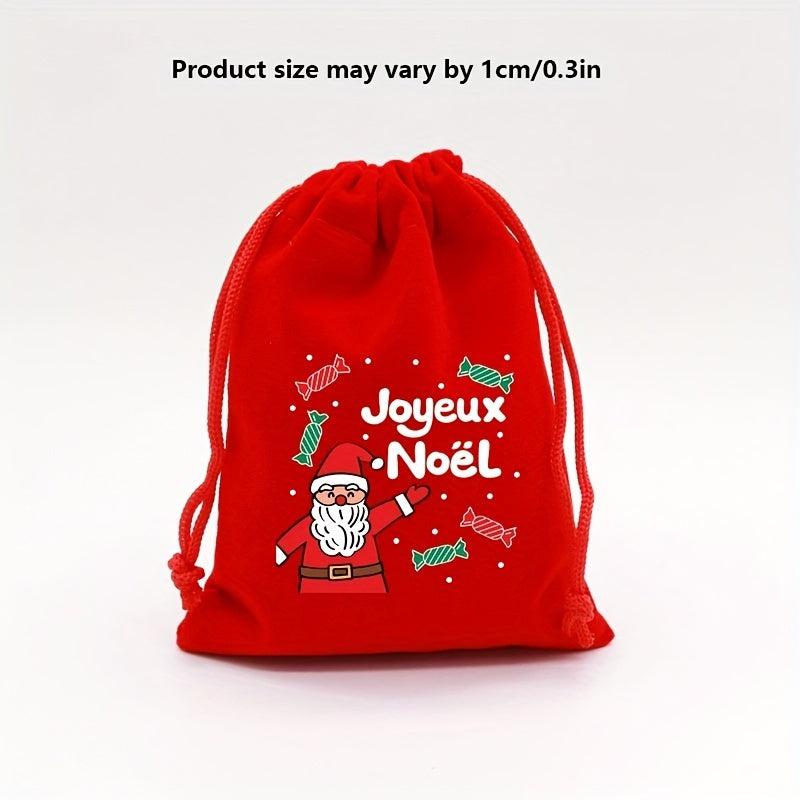 5pcs Red Christmas Velvet Bags 9x12cm Drawstring Pouch Candy Gift Bag