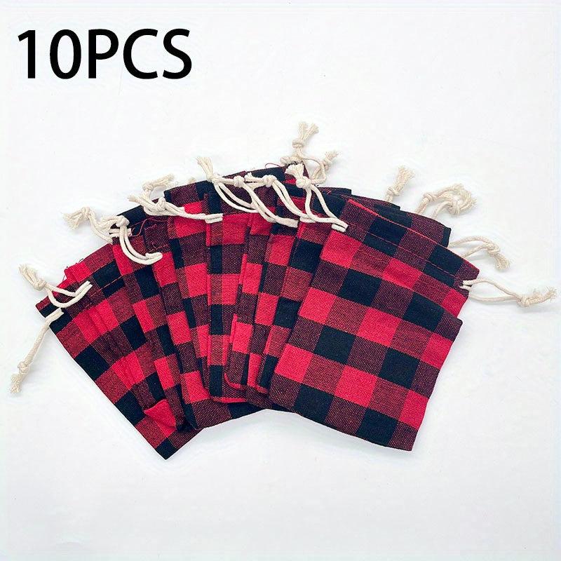 10pcs Christmas Burlap Gift Bags Drawstring Gift Tags Xmas Small Burlap Bags
