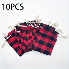 10pcs Christmas Burlap Gift Bags Drawstring Gift Tags Xmas Small Burlap Bags