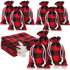 10pcs Christmas Burlap Gift Bags Drawstring Gift Tags Xmas Small Burlap Bags