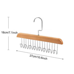 Wooden Tie Rack Belt Hanger With 8 Hooks Wardrobe Organizer