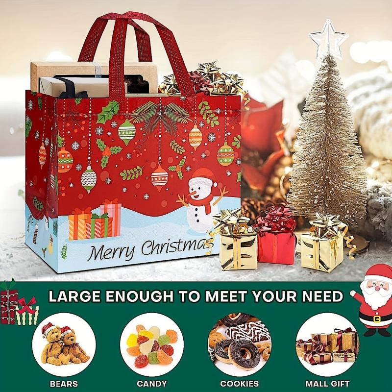 8pcs Christmas Gift Bags Reusable Tote Bags With Handles