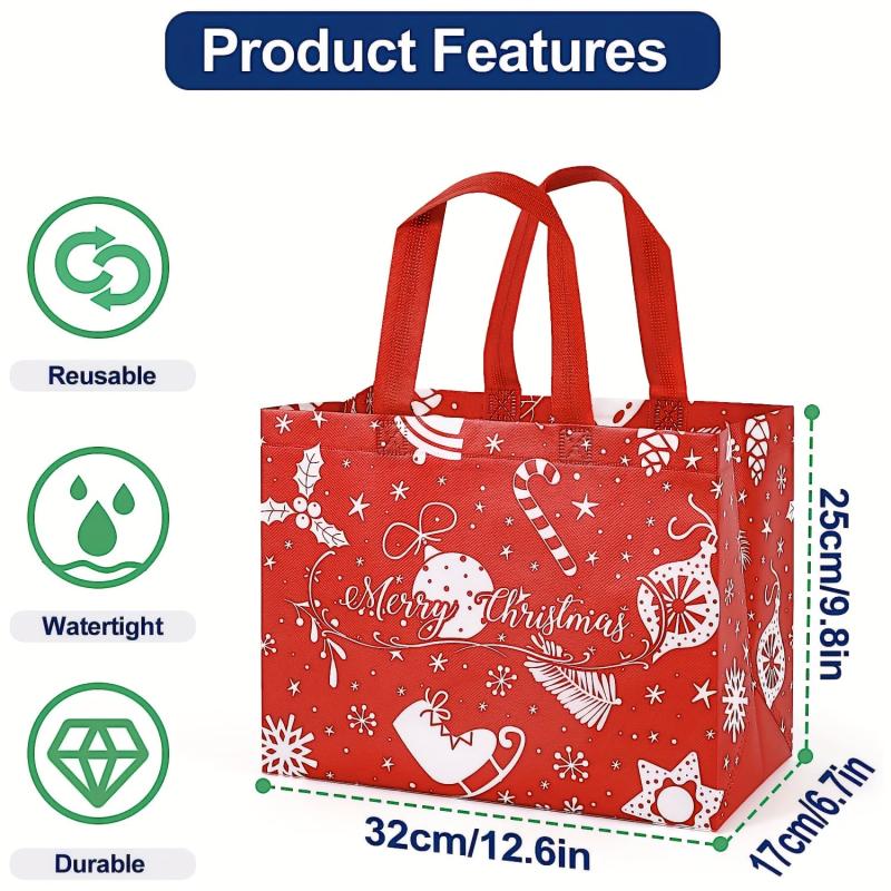 8pcs Christmas Gift Bags Reusable Tote Bags With Handles
