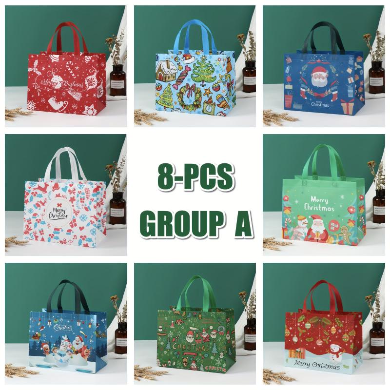 8pcs Christmas Gift Bags Reusable Tote Bags With Handles
