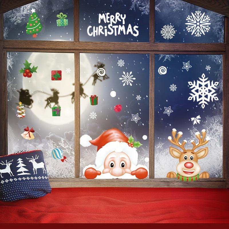 Christmas Elk Santa Claus Window Decorative Stickers - 252pcs