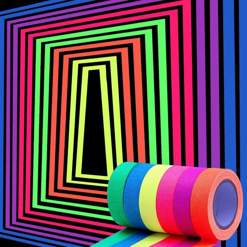 6pcs Fluorescent Tape Neon Gaffer Cloth Glow In The Dark Tape For UV Party