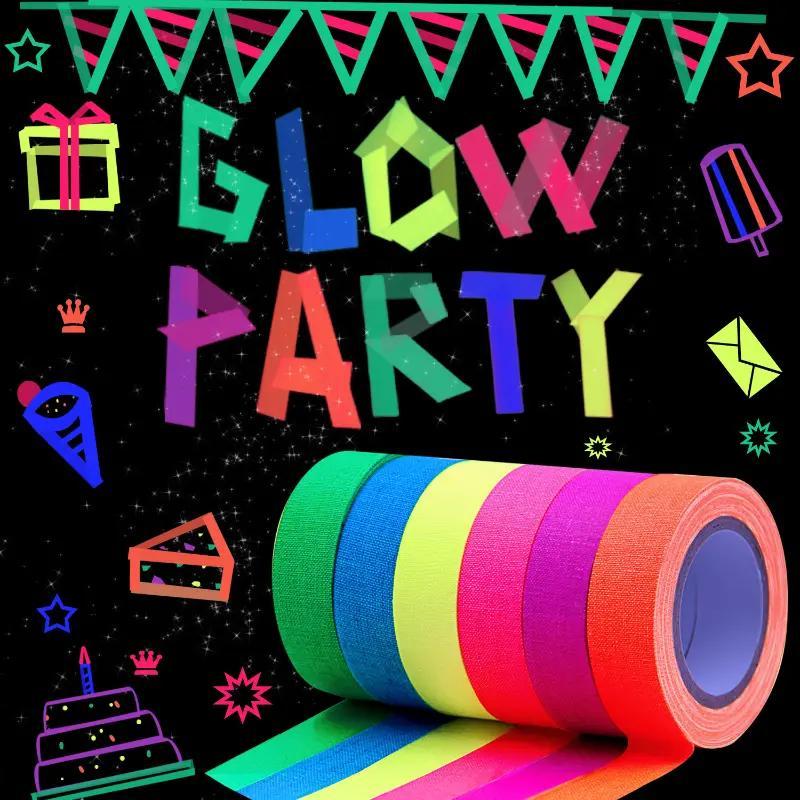 6pcs Fluorescent Tape Neon Gaffer Cloth Glow In The Dark Tape For UV Party